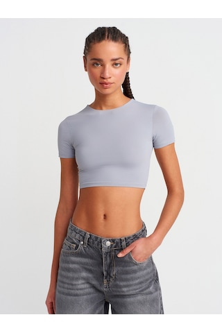 Dilvin 31175 Bisiklet Yaka Crop Top-orta Gri Orta Gri