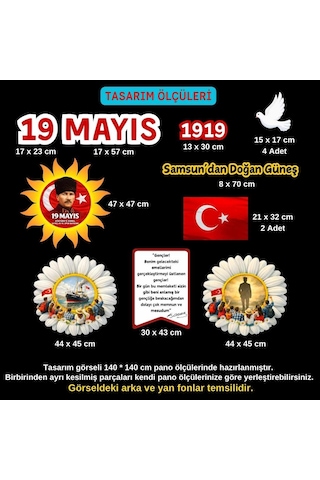 19 Mayıs Atatürk'ü Anma Gençlik Ve Spor Bayramı Panosu Figür Seti Hazır Kesim Sınıf Süsü 02 7
