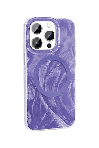 Apple Uyumlu iPhone 14 Pro Max İle Kılıf Magsafe Şarj Özellikli Fırça Boya Desenli Kapak
