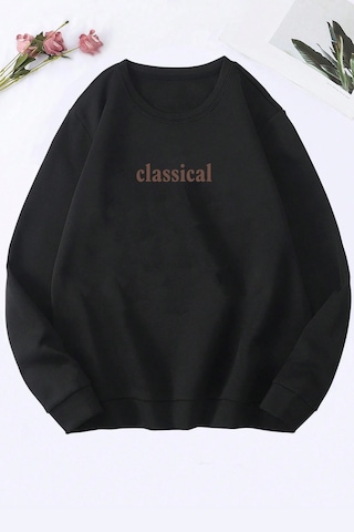 Classical Baskılı Oversize Sweatshirt Antrasit