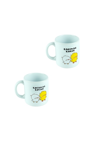Desenli Kupa Karım Kocam Bardak Seramik 2'li Set 300 Ml