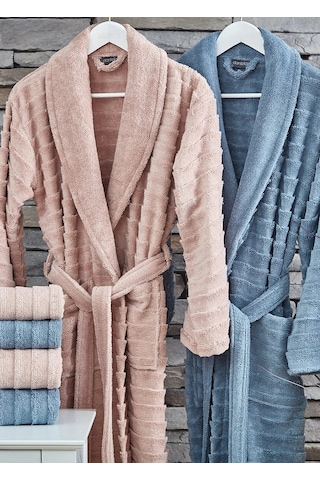 Dantela Larin Air Soft Pamuk 6 Parça Bornoz Seti Pudra/mavi Pudra - Mavi