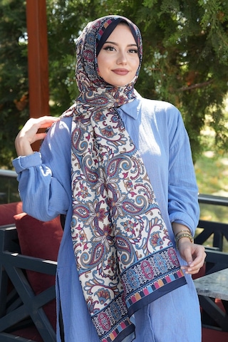 Afvente Etnik Desen Lacivert Soft Pamuk Şal Çok Renkli 60663965