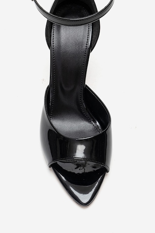 Dericlub Kadın Sivri Açık Burun Bilek Bağlamalı Stiletto Vegan Deri Zy 4155 Rugan Siyah