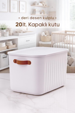 Kulplu Beyaz Dolap Düzenleyici 20 Lt Kapaklı Saklama Kutusu Sepet Oyuncak Kutusu Organizer