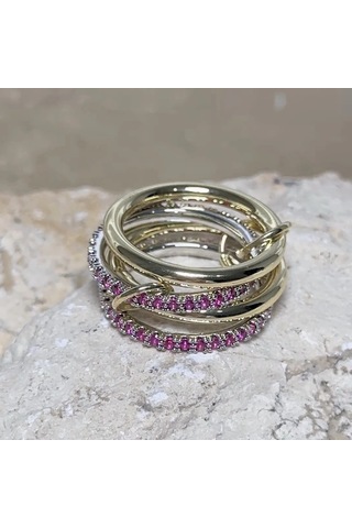 4'lü Gold-pembe Yüzük Çok Renkli