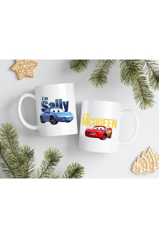 Mcqueen & I'm Sally Cars Filmi 2'li Sevgili/çift/arkadaş Kupa Bardak Seti Beyaz