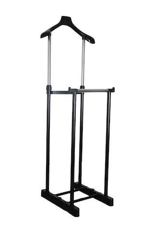 İkili Dilsiz Uşak Elbise Askısı Siyah - Giysilerinizin Yüksekliğine Göre Ayarlanabilir. Siyah