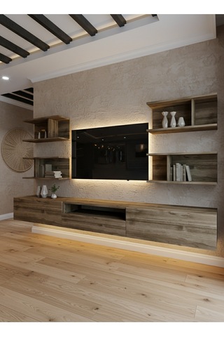 Resital Ledli Duvara Monte Tv Sehpası - Ceviz - W6013-2 Ceviz