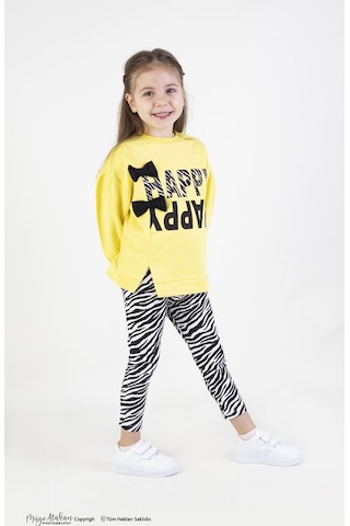 Harika Kids Kız Çocuk Pamuklu Zebra Desen Orta Kalınlıkta Taytlı Alt-üst Takım 001