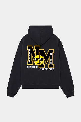 Unisex Kapüşonlu Sweatshirt - Nm Baskılı Oversize Hoodie Siyah