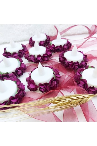 Led Işıklı Kına Gecesi Mumu El Gülü Kağıt Güllü 10 Lu