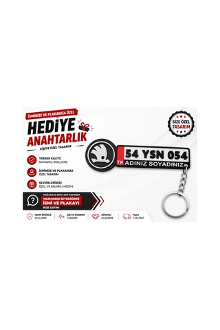 Skoda Logolu Ve Plakalı Anahtarlık , Kişiye Özel - Hediyelik Skoda Araç Plaka Anahtarlık - Plakalık