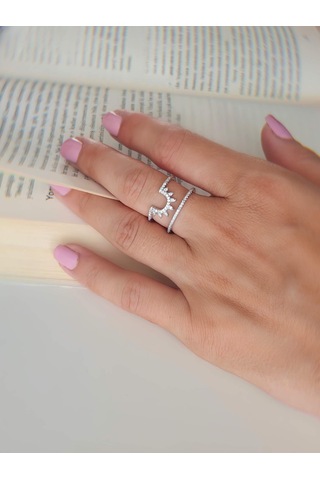 Güneş İki Sıralı Taşlı Model Ayarlanabilir Silver Gümüş Renkli Yüzük Silver