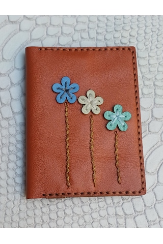 Durush Collection Tasarım Gerçek Deri Taba Rengi El İşlemeli Kartlık