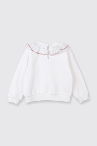 Panço Kız Bebek Fırfır Yaka Detaylı Su Taşı Detaylı Beyaz Sweatshirt