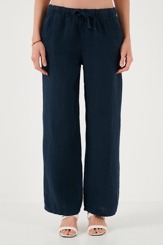 Lela Relaxed Fit Normal Bel Geniş Paça Çift Cepli Keten Bayan Pantolon 668Yp4991 Lacivert