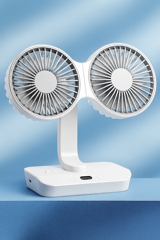 Şarjlı Çift Fanlı Vantilatör Masaüstü Ayarlanabilir Fan Salınım