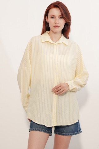 Bigdart Kadın Oversize Çizgili Gömlek 20412 - Sarı