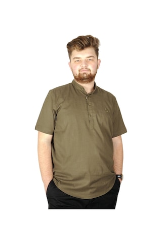 Mode Xl Buyuk Beden Erkek Kısa Kol Hakim Yaka 20387 Haki 001