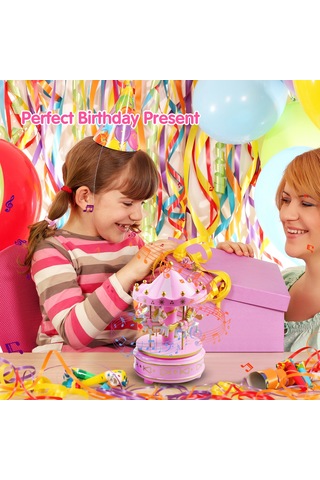 Reedark Döner Atlı Karusel Müzik Kutusu - Çocuklar İçin Doğum Günü Ve Noel Hediyesi Pembe