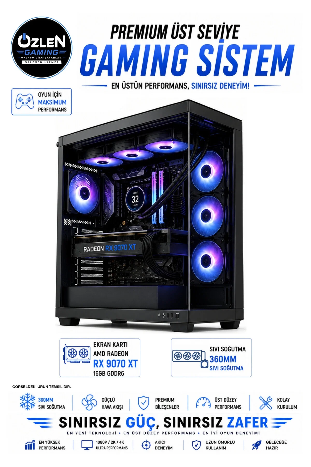 Özlen XXL1 OZLN-INTEL14-9070XT-32-1000 i9-14900K 16 GB 32 GB 1 TB SSD RX 9070 XT W11P Masaüstü Oyuncu Bilgisayarı