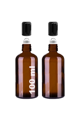 Çelik Roll On Şişesi 100 ML Sızdırmaz Siyah Kapaklı Amber Cam Şişe 2 Adet