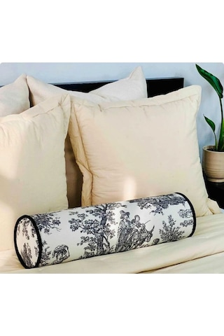 Siyah Fransız Köylüsü Keten Bolster Yastık. Silindir Rulo İc Dolgulu Fermuarlı Yastık Renkli