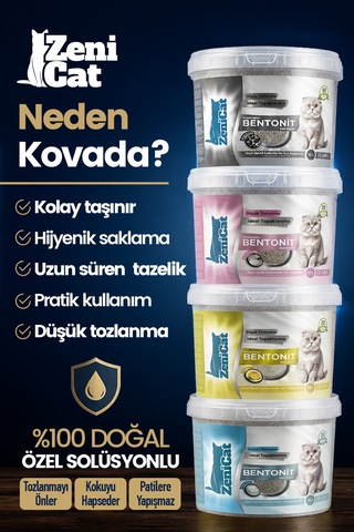 ZeniCat Premium Özel Solüsyonlu Bebek Pudralı Bentonit Kedi Kumu 4 Al 3 Öde – Düşük Toz