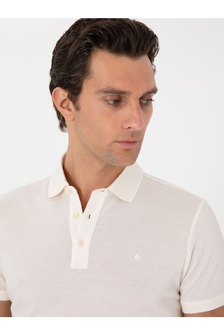 Ekru Slim Fit Polo Yaka Pamuklu Basic T-shirt Bej