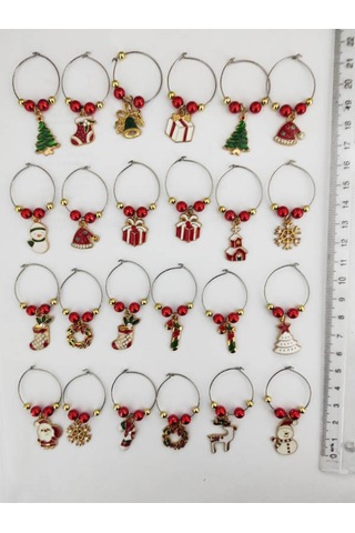 12 Adet Dekoratif Yılbaşı Temalı Kadeh Süsü 4 Cm - Yılbaşı Kadeh Bileziği - Karışık Model -2