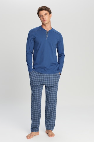AC&Co / Altınyıldız Classics Erkek Indıgo %100 Pamuk Standart Fit Hakim Yaka Desenli Cepli Pijama Takımı İndigo