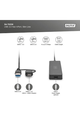 Digitus Da-70236 4 Port Usb 3.0 Çoklayıcı Hub Usb-type-c Soket