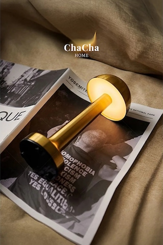Chacha Home Mila Metal Led Masa Lambası 22x10 Cm - Mantar Başlıklı Lüks Dekoratif Abajur Ve Gece Lambası Gold
