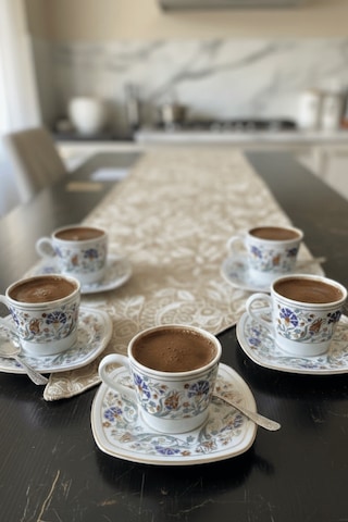 6'lı Osmanlı Desen Fincan Takımı - 12 Parça Porselen Sunum Seti Çok Renkli