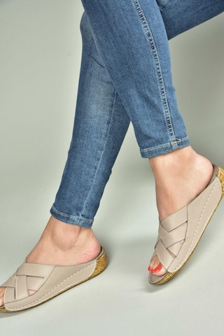 Fox Shoes U555123403 Vizon Hakiki Deri Kadın Terlik Vizon-hakiki Deri
