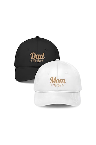 Caxis Dad & Mom 2'li Şapka Beyzbol Kep Set Cırtlı Universal Sapka Siyah-beyaz