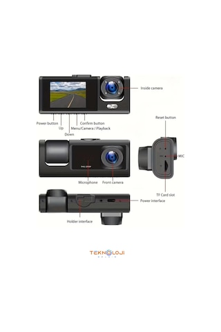 Araç İçi Kamera Ön Arka Ve İç Kayıt 3 Kamera Gece Görüşlü G Sensör Geniş Açı 1080p Dash Cam Full Hd