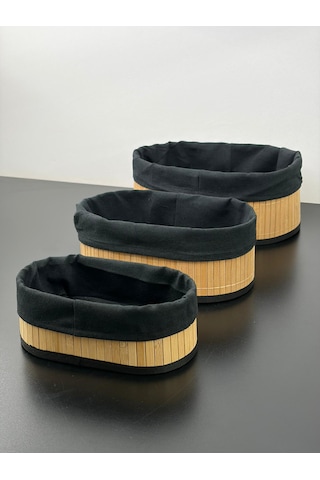 3 Lü Oval Bambu Organizer Düzenleyici Saklama Kutusu Sepet siyah