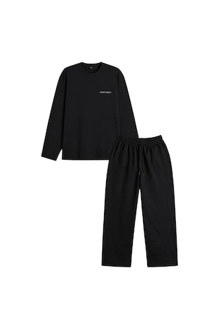 Erdenay Tekstil Mevsimlik Pamuklu Erkek Eşofman Pijama Takımı Slim Fit Siyah
