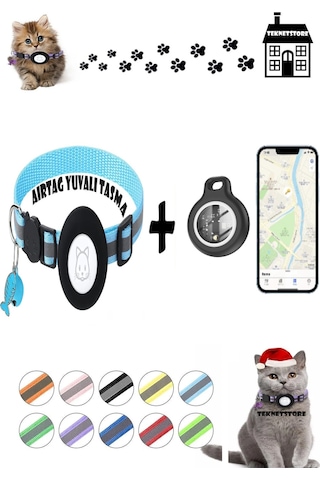 Takip Cihazı Ve Airtag Yuvalı Kedi Tasması 2'li Set Ios Uyumlu Boyun Tasması Gps