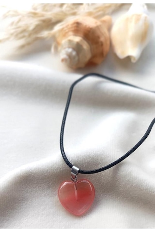 Kolye Gerdanlık Kalp Yoga Reiki Doğal Pembe Kuvars Taşı Kadın Takı Hediye