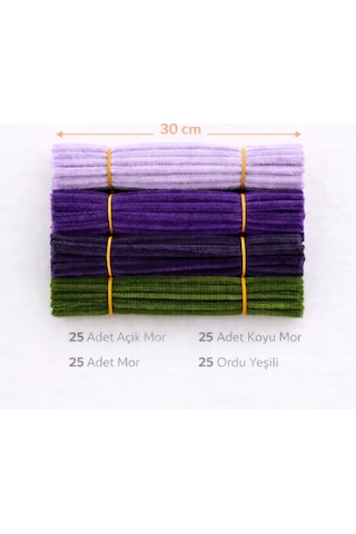 Mor Renkli Şönil Seti 100 Adet Açık Mor, Mor, Koyu Mor Ve Ordu Yeşili