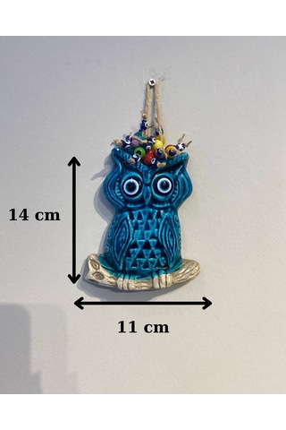 El Yapımı Nazar Boncuğu, Duvar Dekorasyon Ürünü, Seramik, El İşçiliği, Turkuaz Renkte Baykuş Desenli -