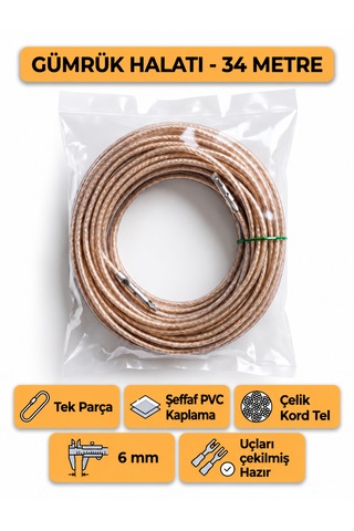 Tır Dorse Kamyon Konteyner Gümrük Halatı Galvanizli Çelik Tel 34 Metre 6mm