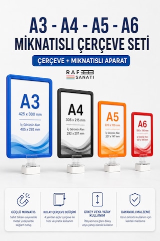A4 Güçlü Mıknatıs Tutuculu Fiyatlık Etiketlik Dikey Yatay Ve Bilgilendirme Çerçevesi Yeşil
