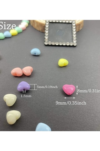20 Gr 100 Adet Şeker Rengi Akrilik Kalp Boncuklar Renkli Karışık Plastik Pastel Boncuklar Ara Boncuk Kalp Şekilli Kolye Bilezik İçin