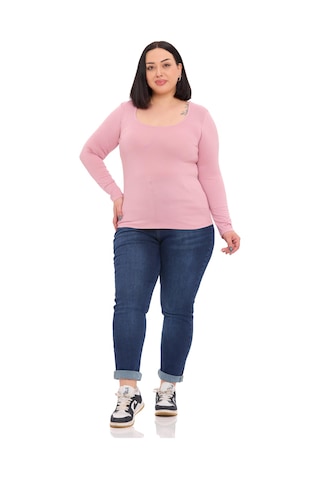 Disentis Büyük Beden U Yaka Uzun Kollu Viskon Pembe Body Pembe