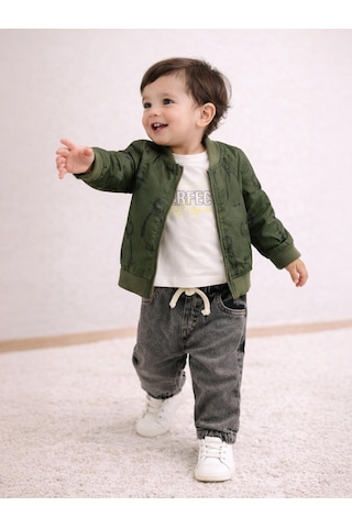 Concept Kids Concept Penguen Baskılı Pilot Ceketli 3'lü 6-18 Ay Takım - Yeşil Su Yeşili