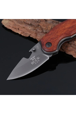 Buck Serisi İsme Özel X48 Ahşap Kabzeli Cep Çakısı Siyah